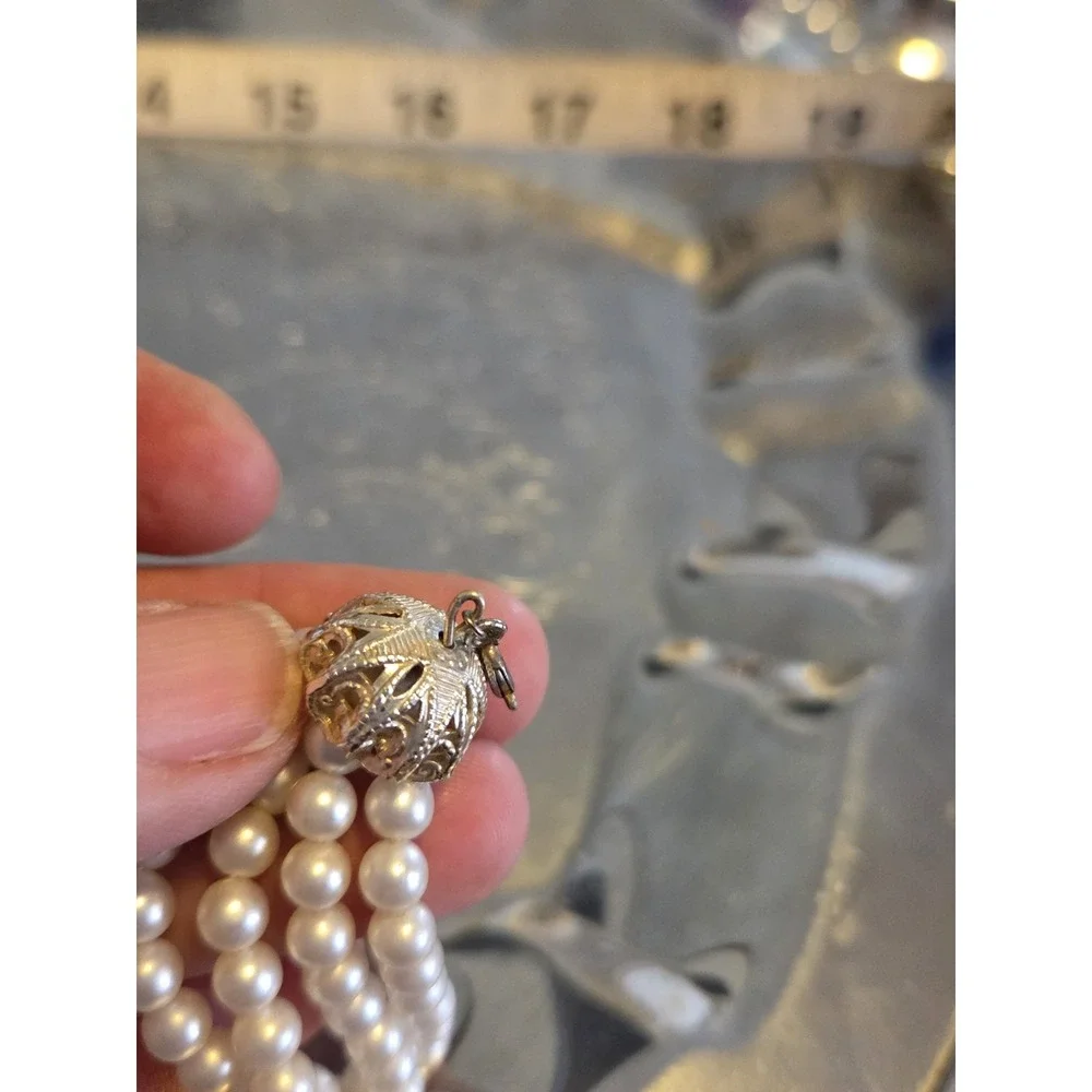 Vintage Four Strand Of Pearls With Silver Clasp